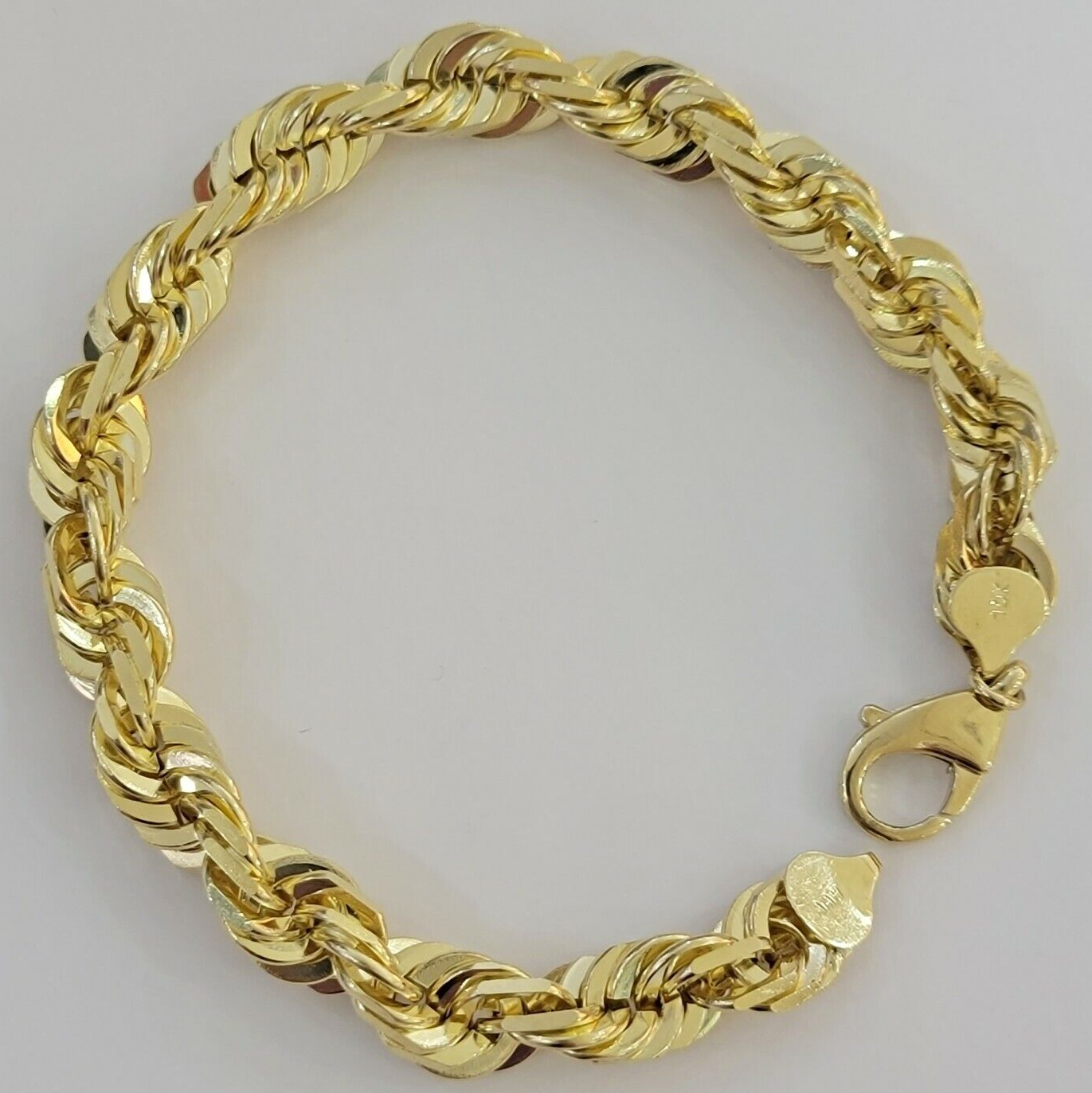 10mm 10k Yellow Gold Rope Bracelet Mens 9