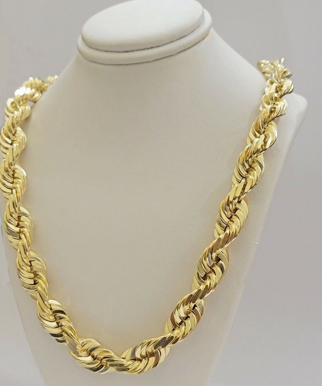 14mm Solid 10k Yellow Gold Rope Chain Necklace 28" Inch Mens Thick & Heavy Shiny