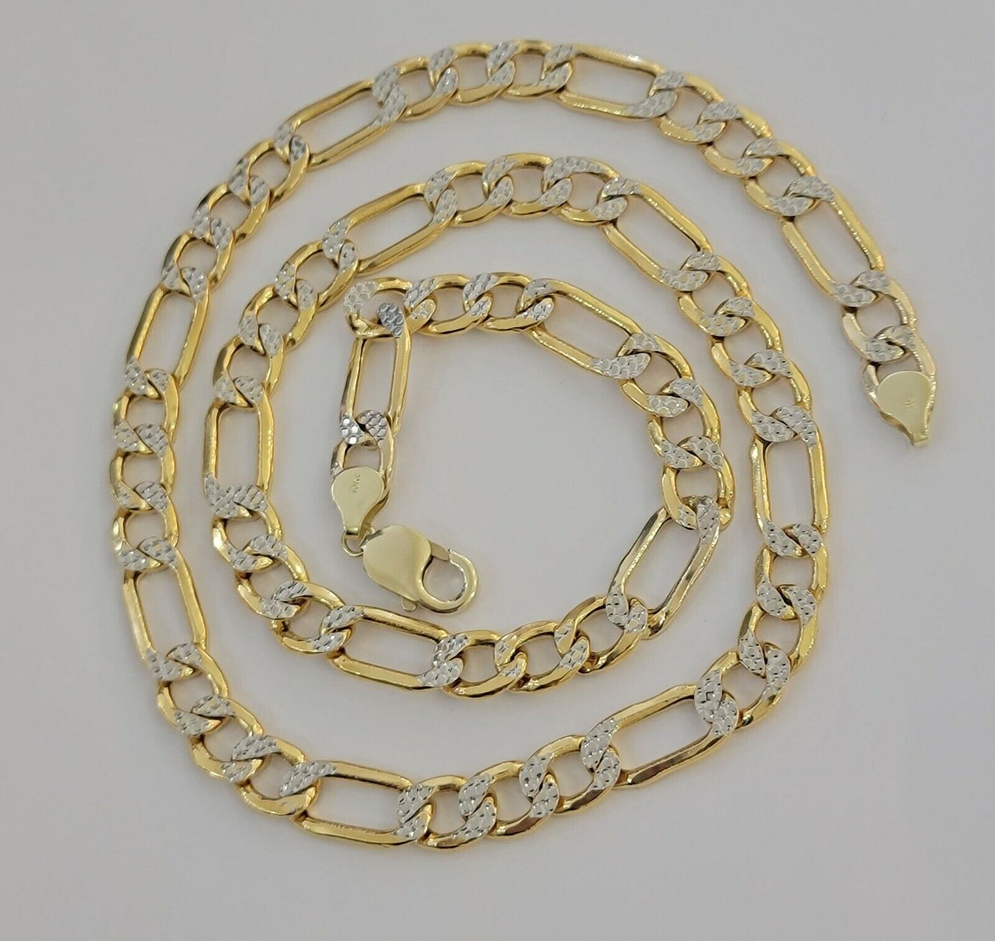 Real 10k Gold Figaro Chain Necklace 20" Inch Men's 9mm Two-tone Diamond Cuts