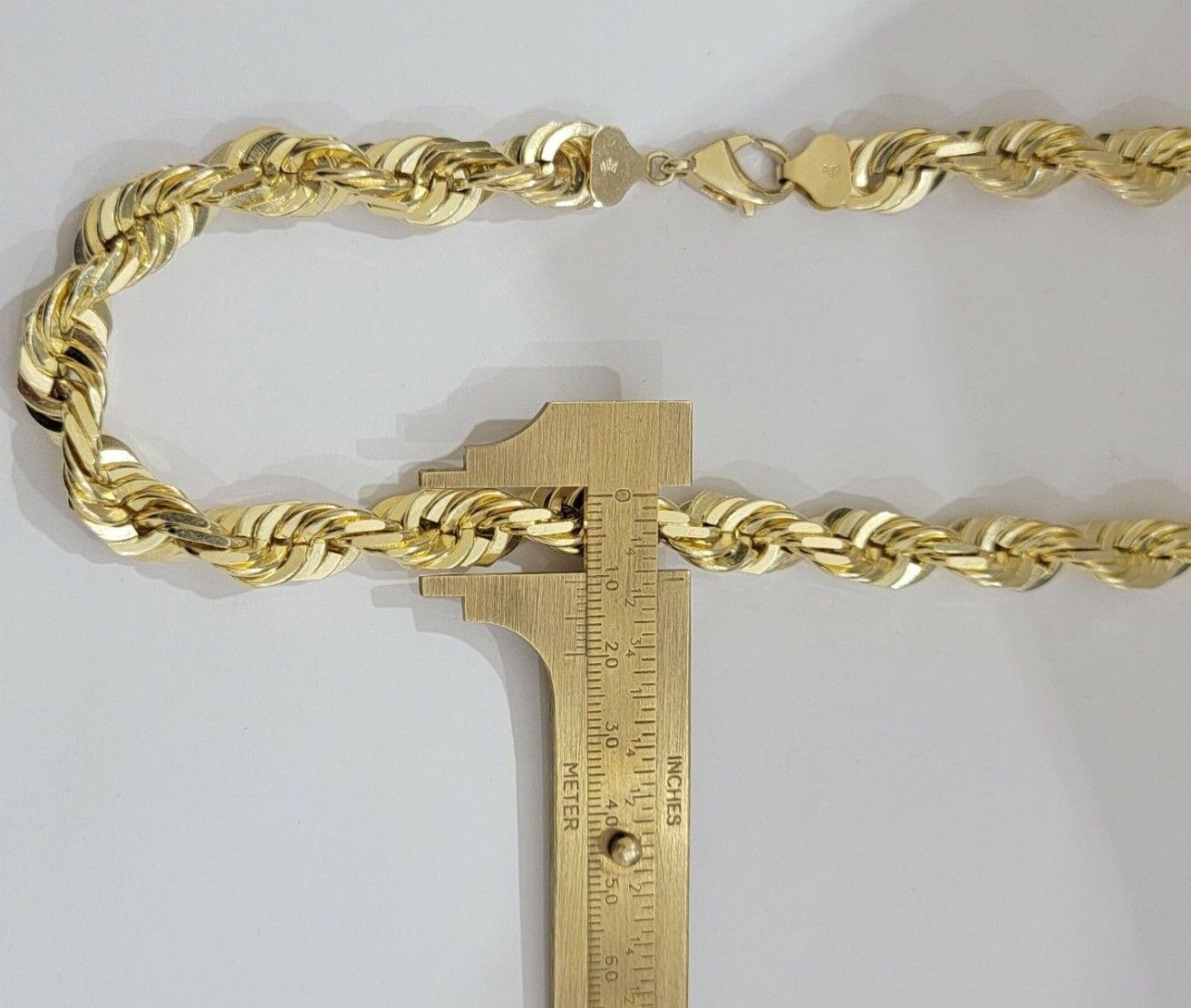 10mm Rope Chain Necklace 10k Yellow Gold 24 Inch Diamond Cut Men's REAL 10kt