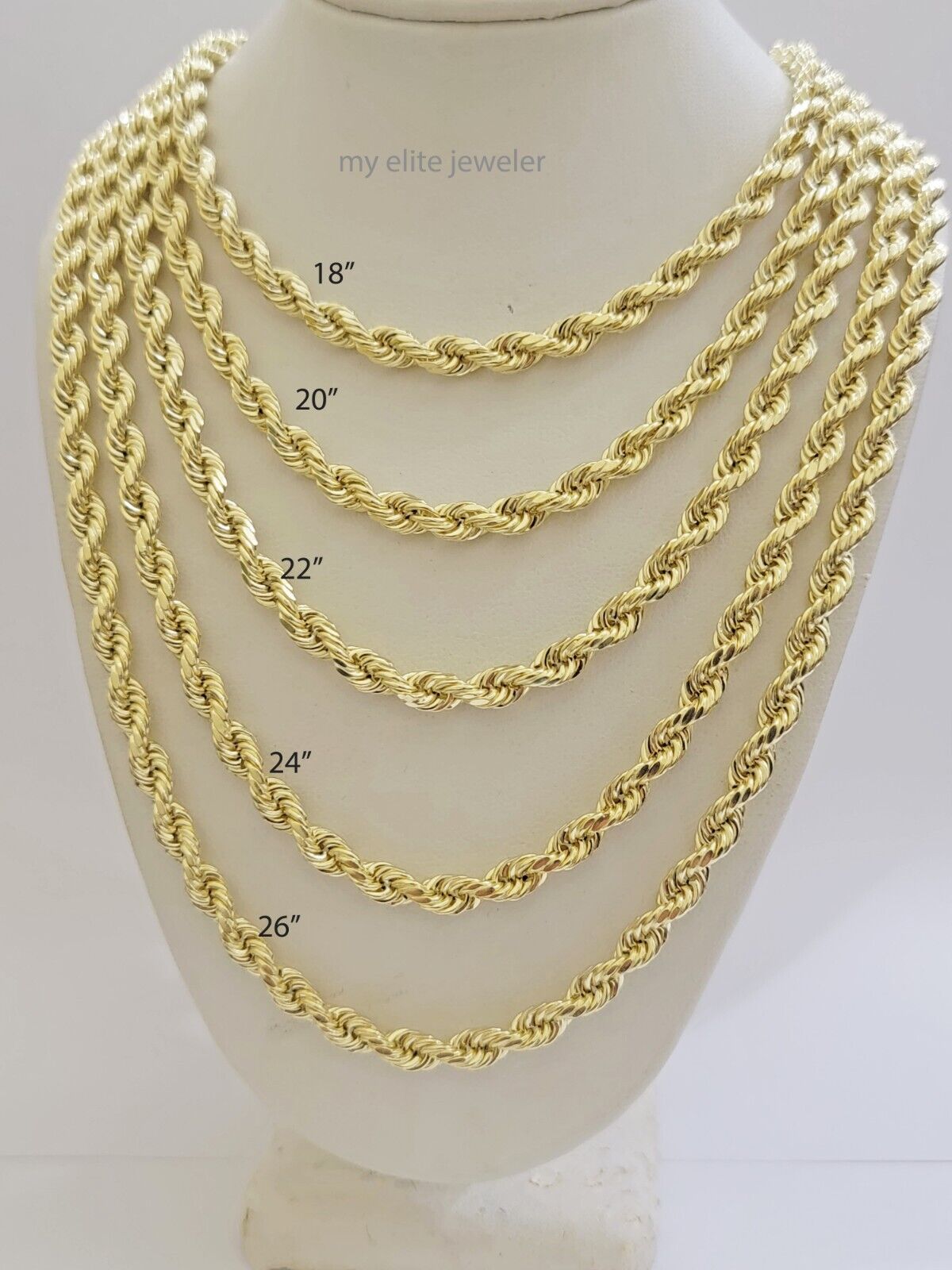Real 14k Gold Rope chain 24 Inch 5mm Diamond Cuts 14kt Yellow Gold Men Women