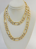 Real 10k Gold Figaro Chain Necklace 20" Inch Men's 9mm Two-tone Diamond Cuts