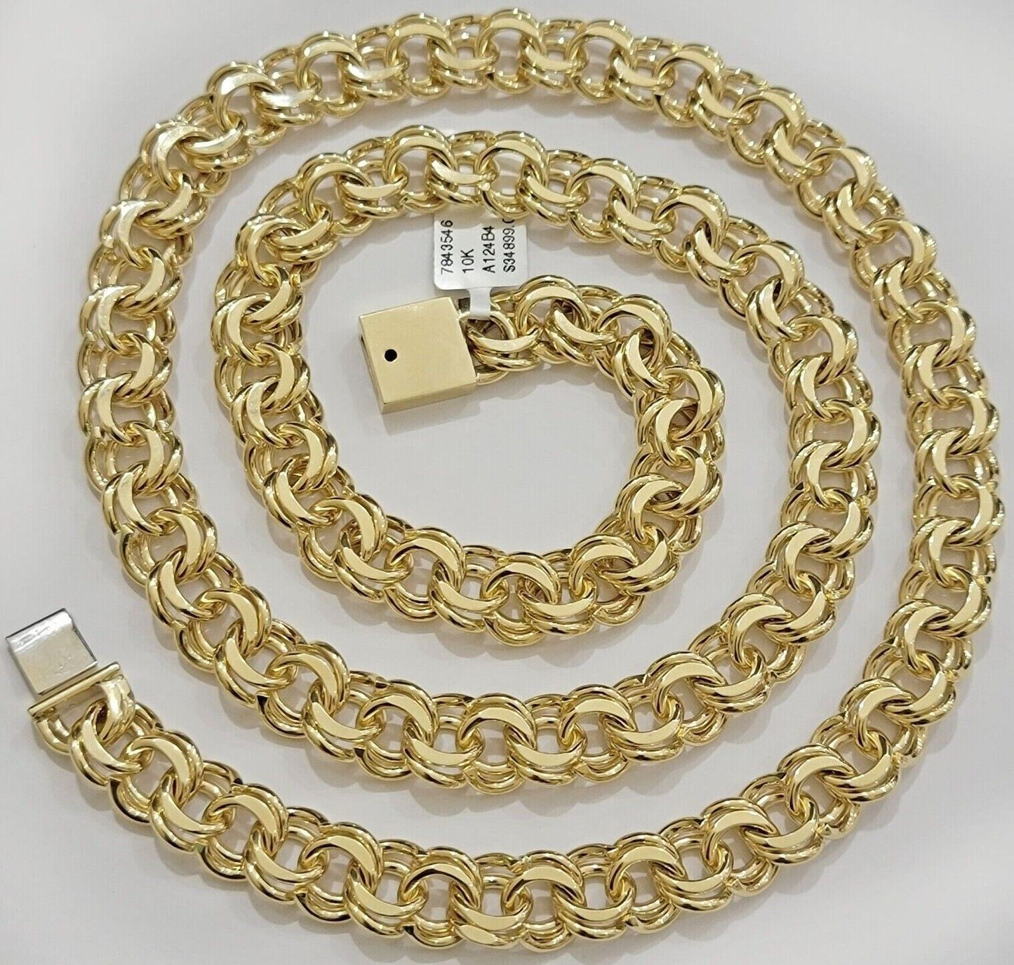 10k Yellow Gold Chino Chain Solid Link Necklace 11mm 22"-26" Real 10kt Box Clasp