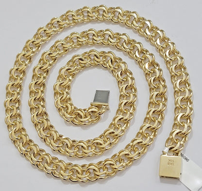 10k Yellow Gold Chino Chain Solid Link Necklace 9mm 22"-26" Real 10kt Box Clasp