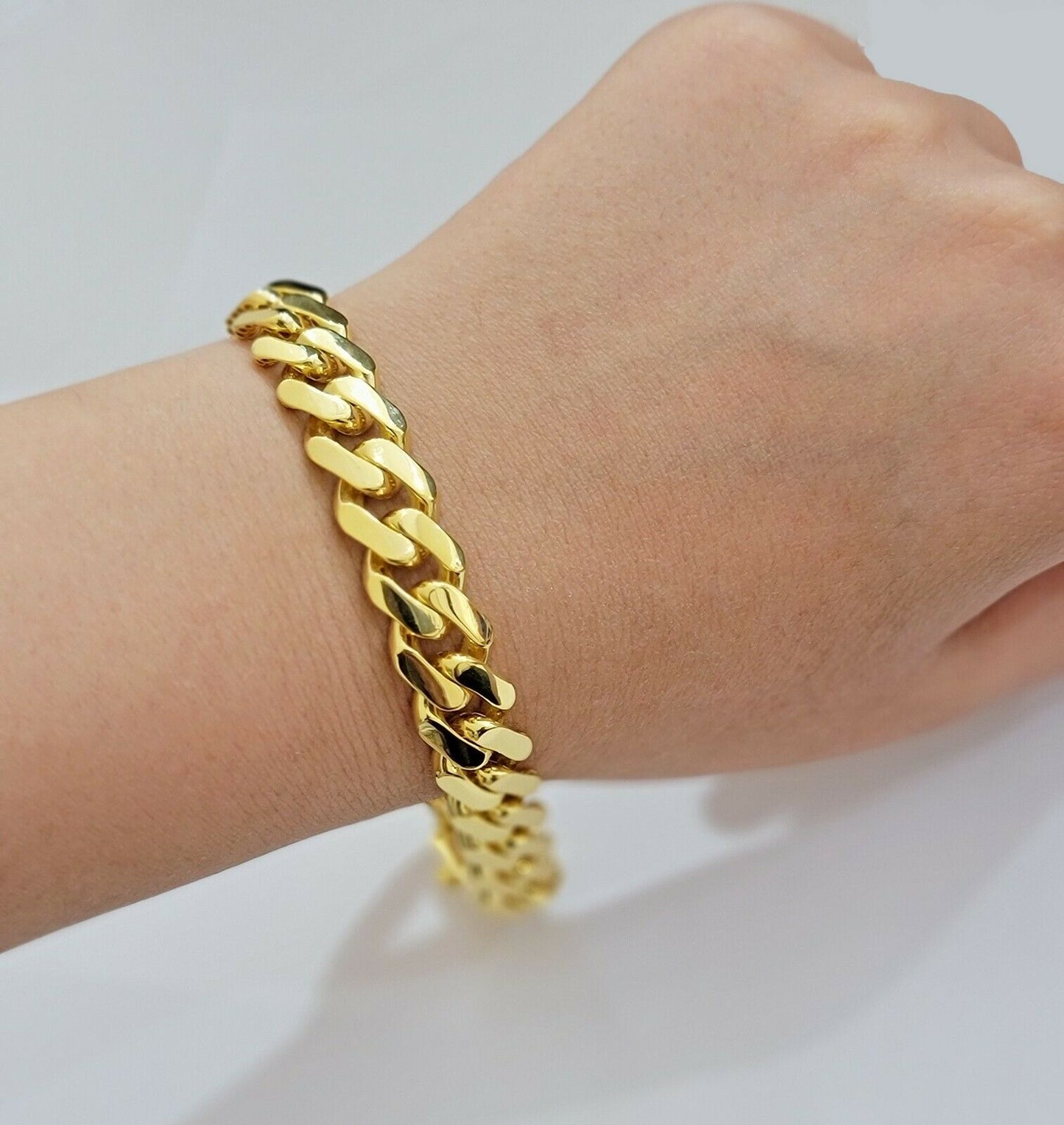 Real 10k Gold Bracelet 13mm Miami Cuban Royal Link 8.5" Shiny Plain Monaco,10kt