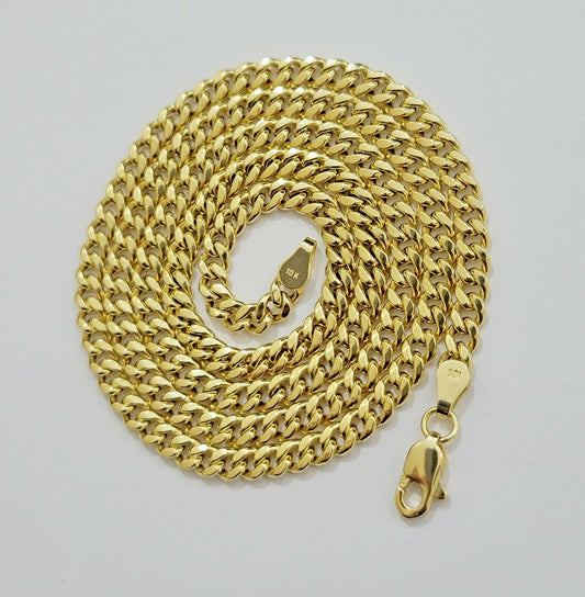 Real 10kt Gold Cuban Link Chain Pendant Set 26" 3.5mm Necklace World Map Charm