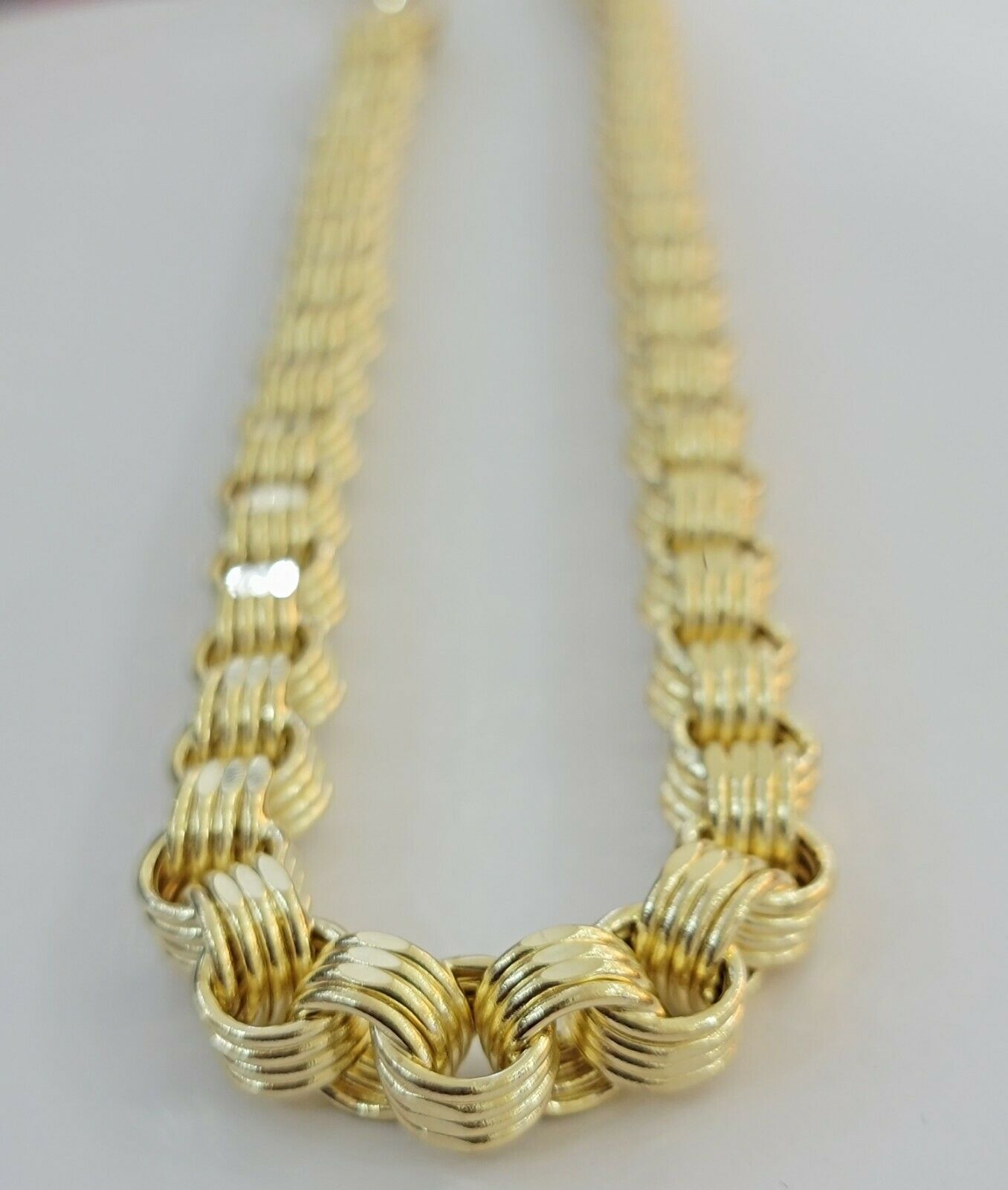 Real 10k Gold Byzantine Chain Necklace 8mm 30" Long 10kt Yellow Gold,Thick shiny