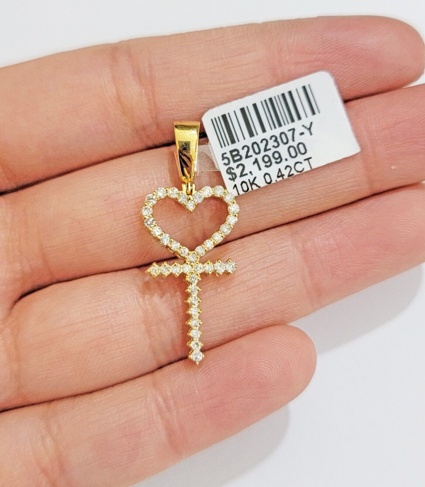 Ladies charm pendant Real 10k gold Natural Diamonds Heart Ankh Cross For Women