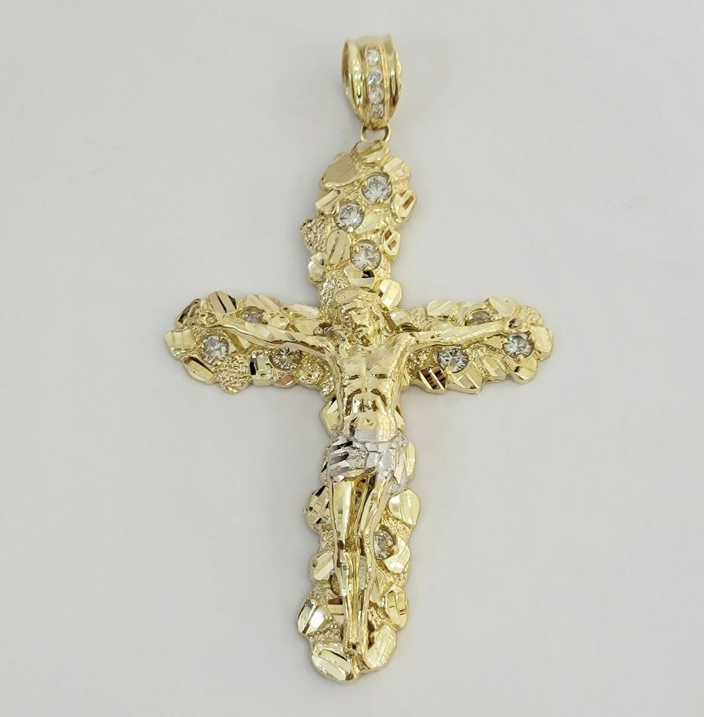 10k Gold Cross Pendant Men's 3.5 Inch long10kt Yellow Gold Jesus Crucifix, REAL