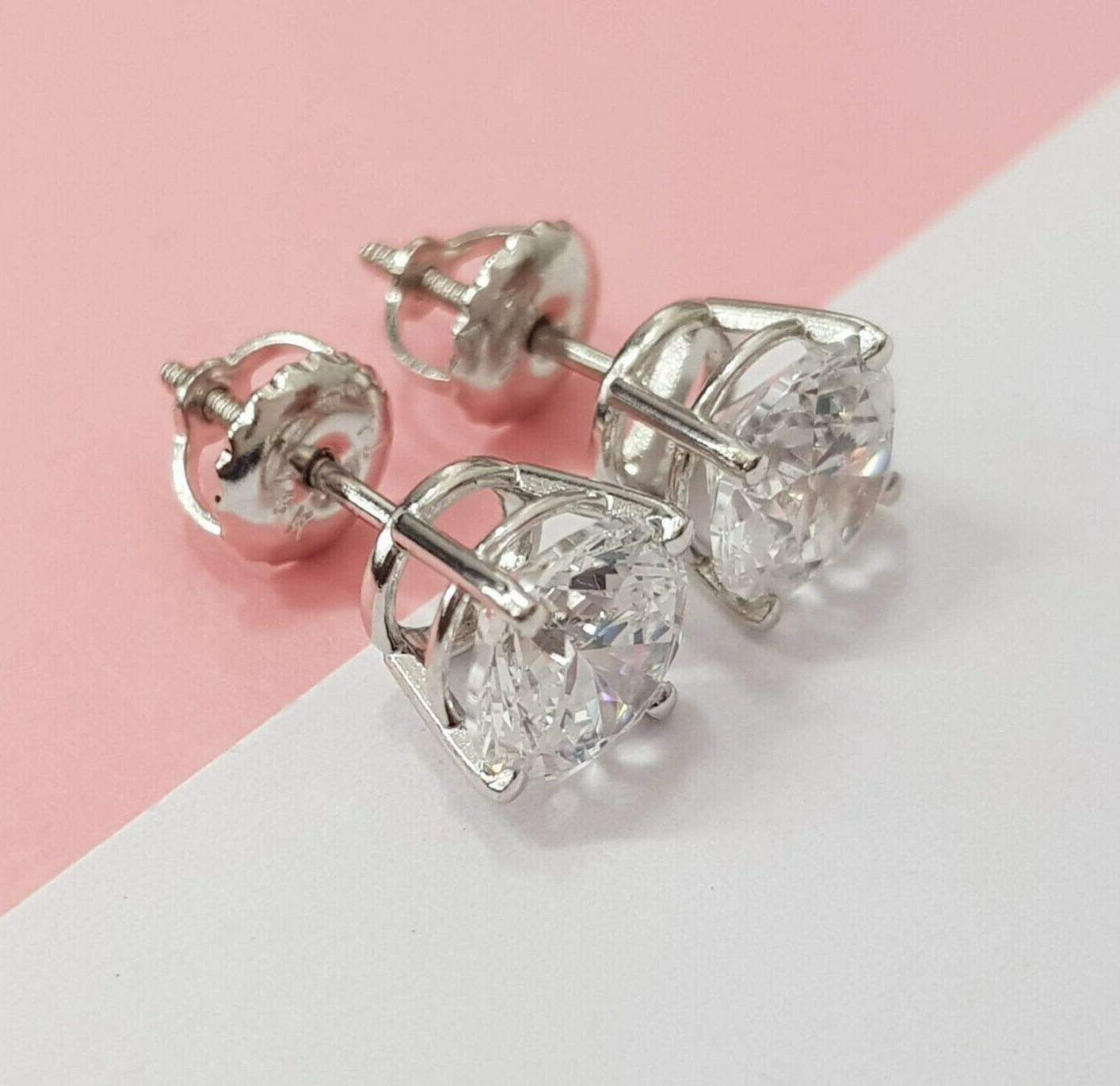 Real 14k White Gold 1CT Diamonds Stud Earring 1/2 CT each,VS diamond Lab Created