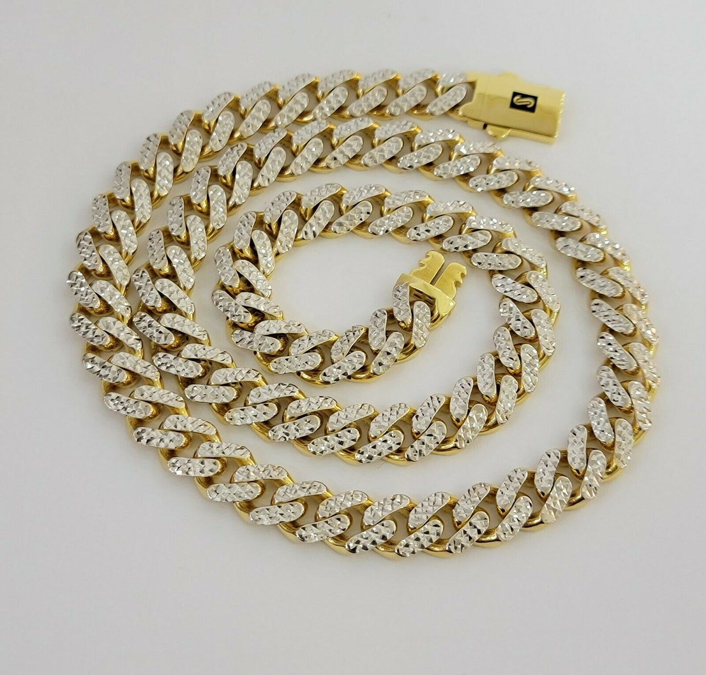 10k Gold Monaco Chain Necklace 10mm 22" Two-tone Diamond Cut REAL 10kt Gold SALE