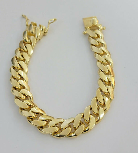 Real 10k Gold Miami Cuban Link Bracelet Solid Mens 13mm 10kt Yellow Gold 9" Inch