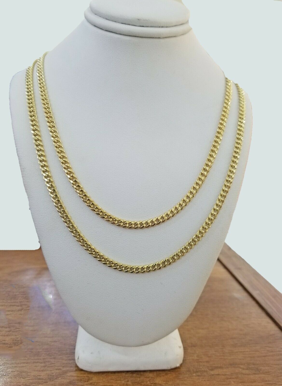 Real 10k Gold Necklace Miami Cuban 22" 24" Link 3.5mm Layer Chain 2 piece SET