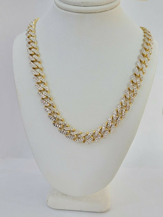 10k Gold Monaco Chain Necklace 10mm 22" Two-tone Diamond Cut REAL 10kt Gold SALE