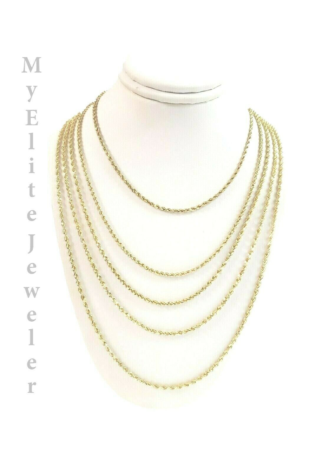 SOLID 2mm 10k Gold Rope Chain Necklace 16"- 26" 100% 10k yellow Gold Solid, Thin