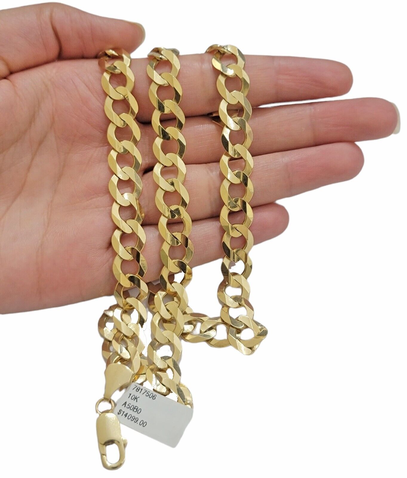 10K Solid Yellow Gold 10mm Cuban Curb Link Chain Necklace 24 Inch Men, Real 10kt