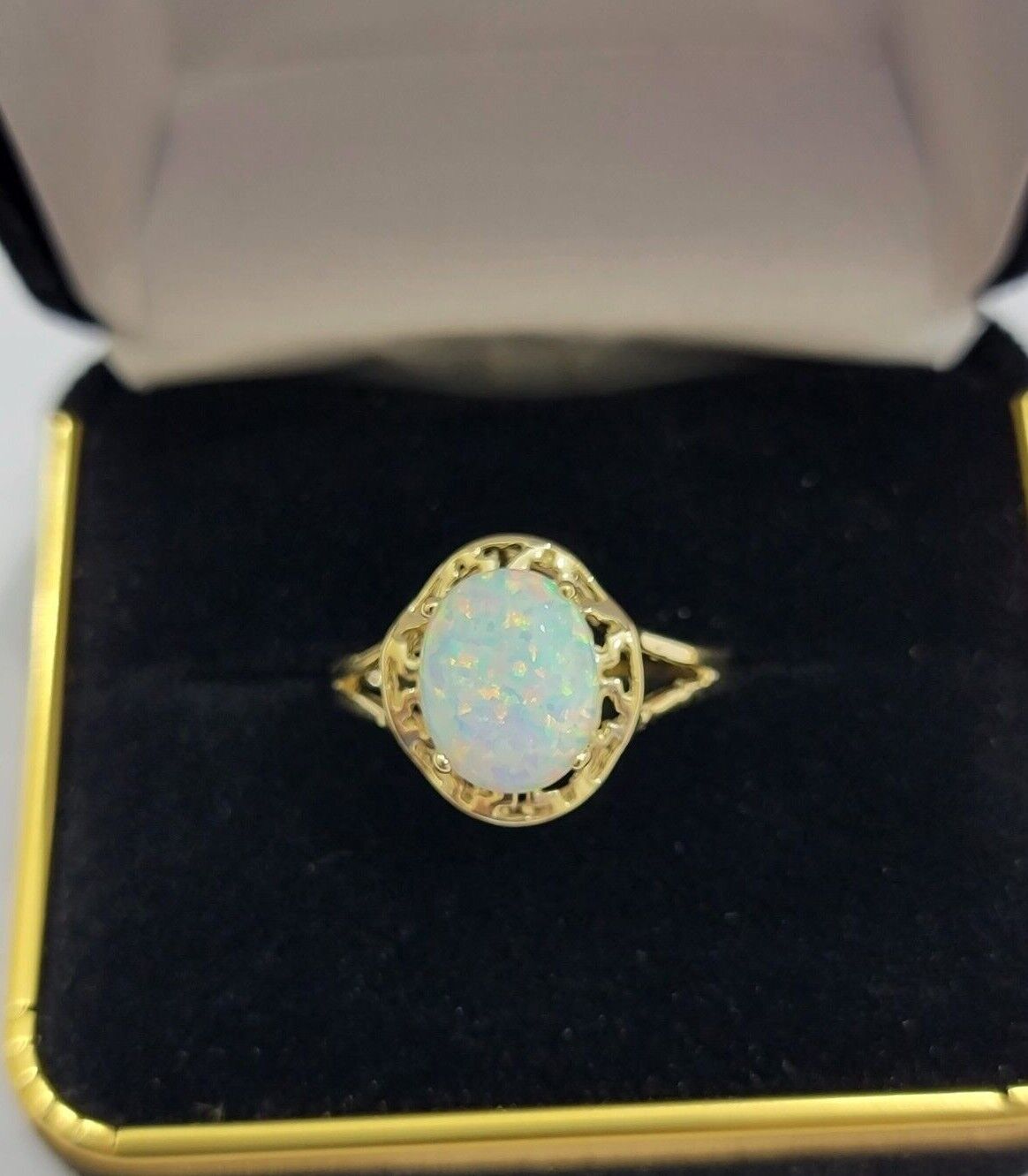 10k Yellow Gold Ladies White Opal Ring For Women Casual Band SALE Real Brand New