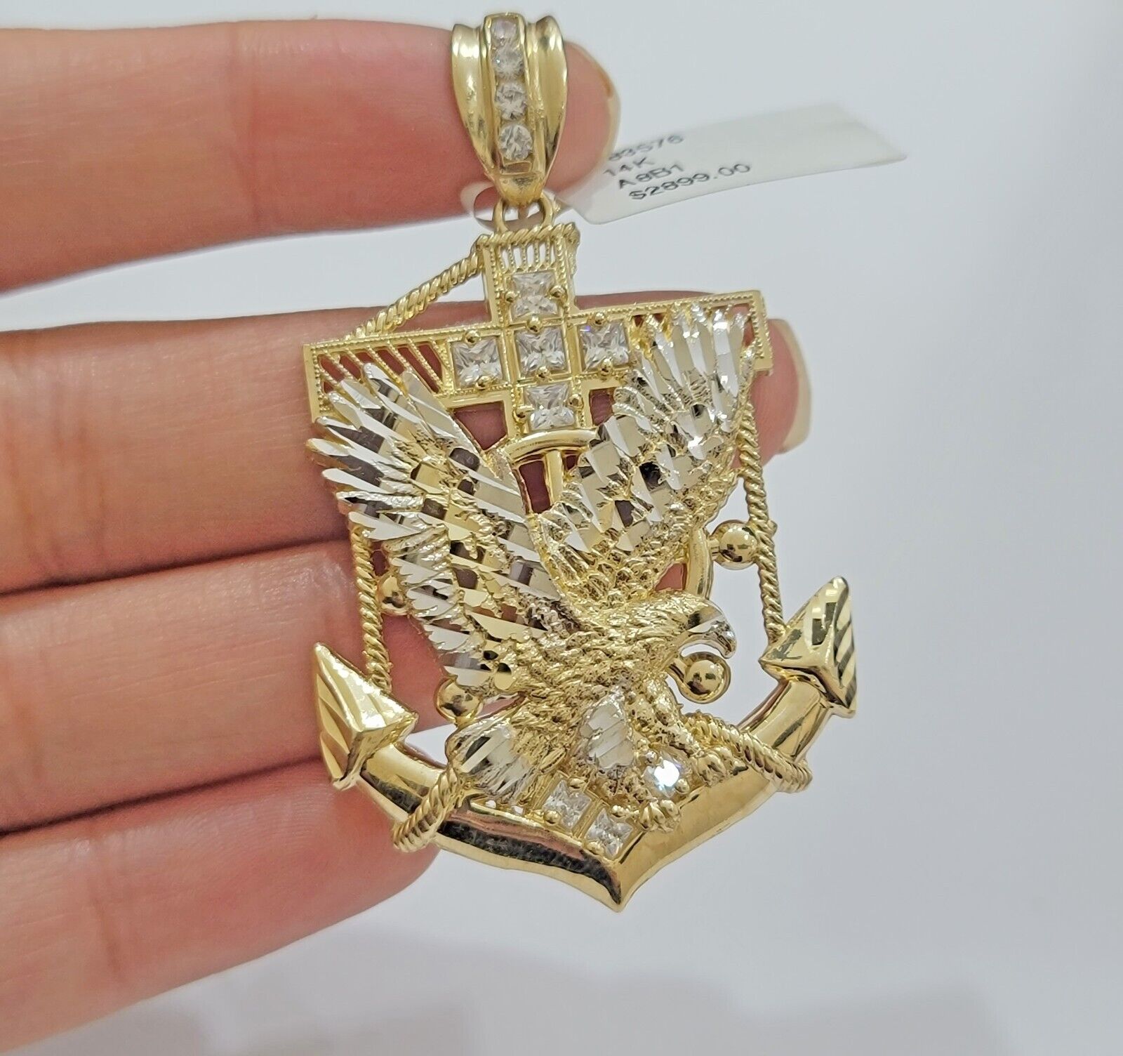Real 14k Gold Charm Pendant Eagle Anchor 14 Kt Yellow Gold For Men's Necklace
