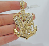 Real 14k Gold Charm Pendant Eagle Anchor 14 Kt Yellow Gold For Men's Necklace