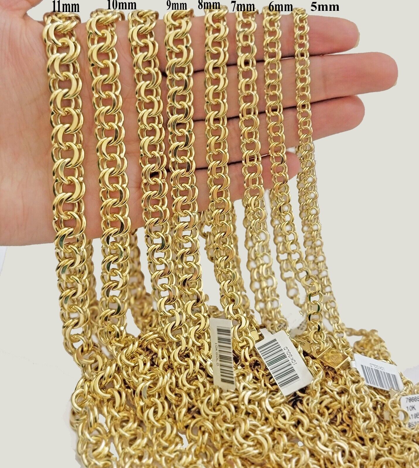 Real 10k Yellow Gold Chino Chain Solid Link Necklace 5mm-11mm 22