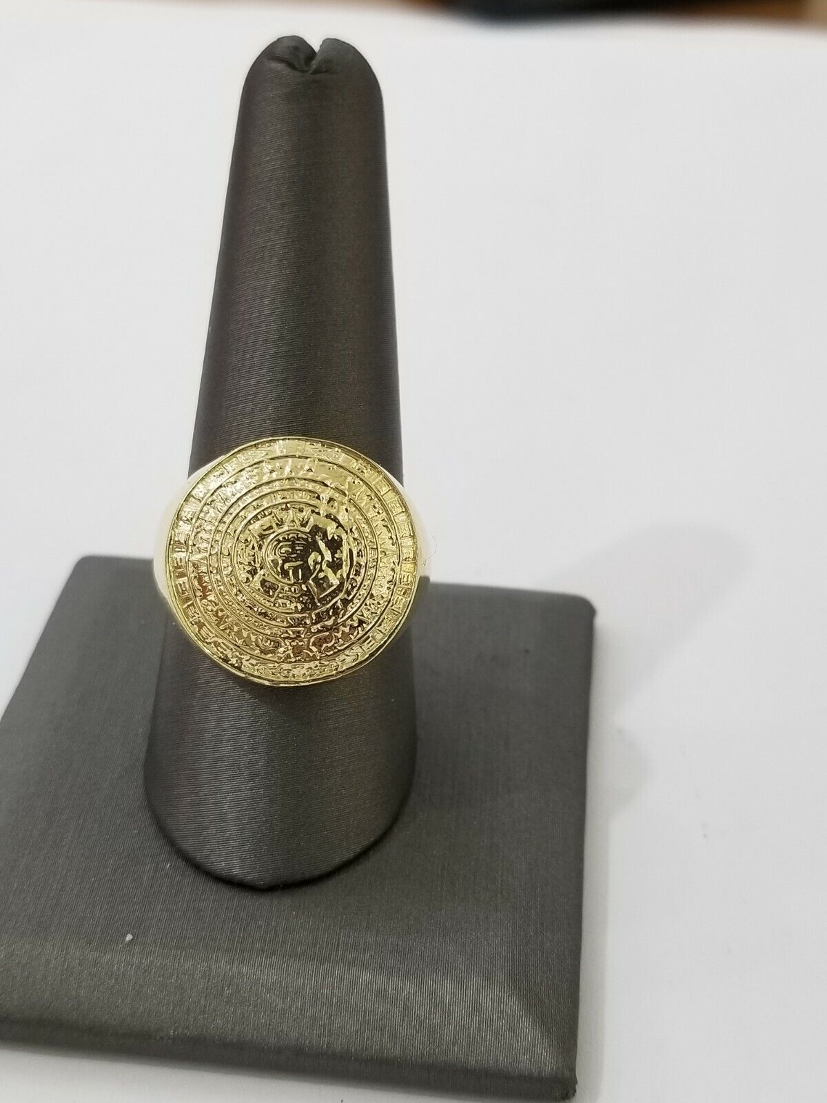 Mens Ring Solid 10k Yellow Gold Aztec Mayan Sun Calendar 10 KT  REAL Gold Unique