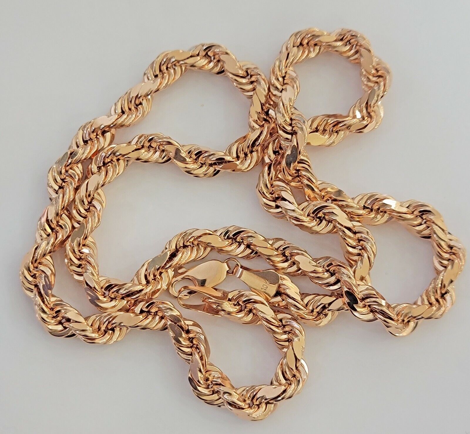 Solid 10k Rose Gold Rope Necklace Mens 8mm 22