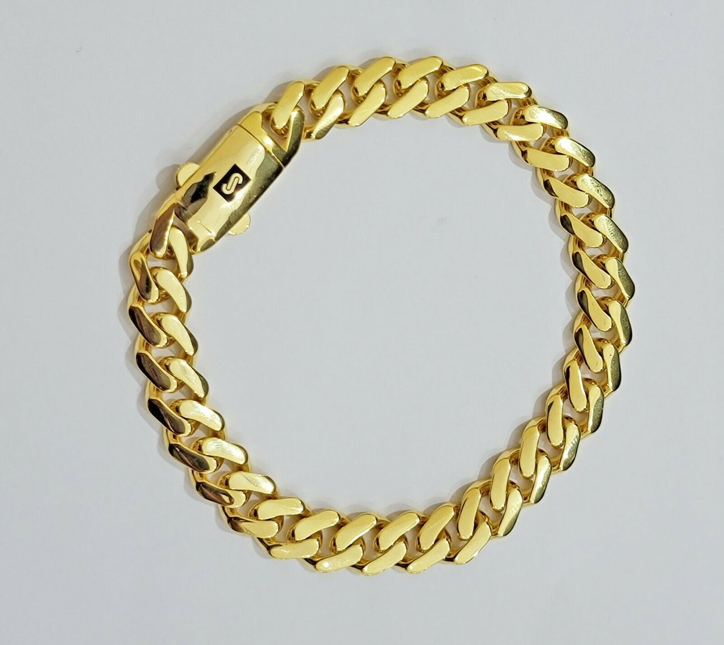 Real 10k Gold Bracelet Royal Miami Cuban Link 8.5mm 8.5Inch Moneco Box Lock,10kt