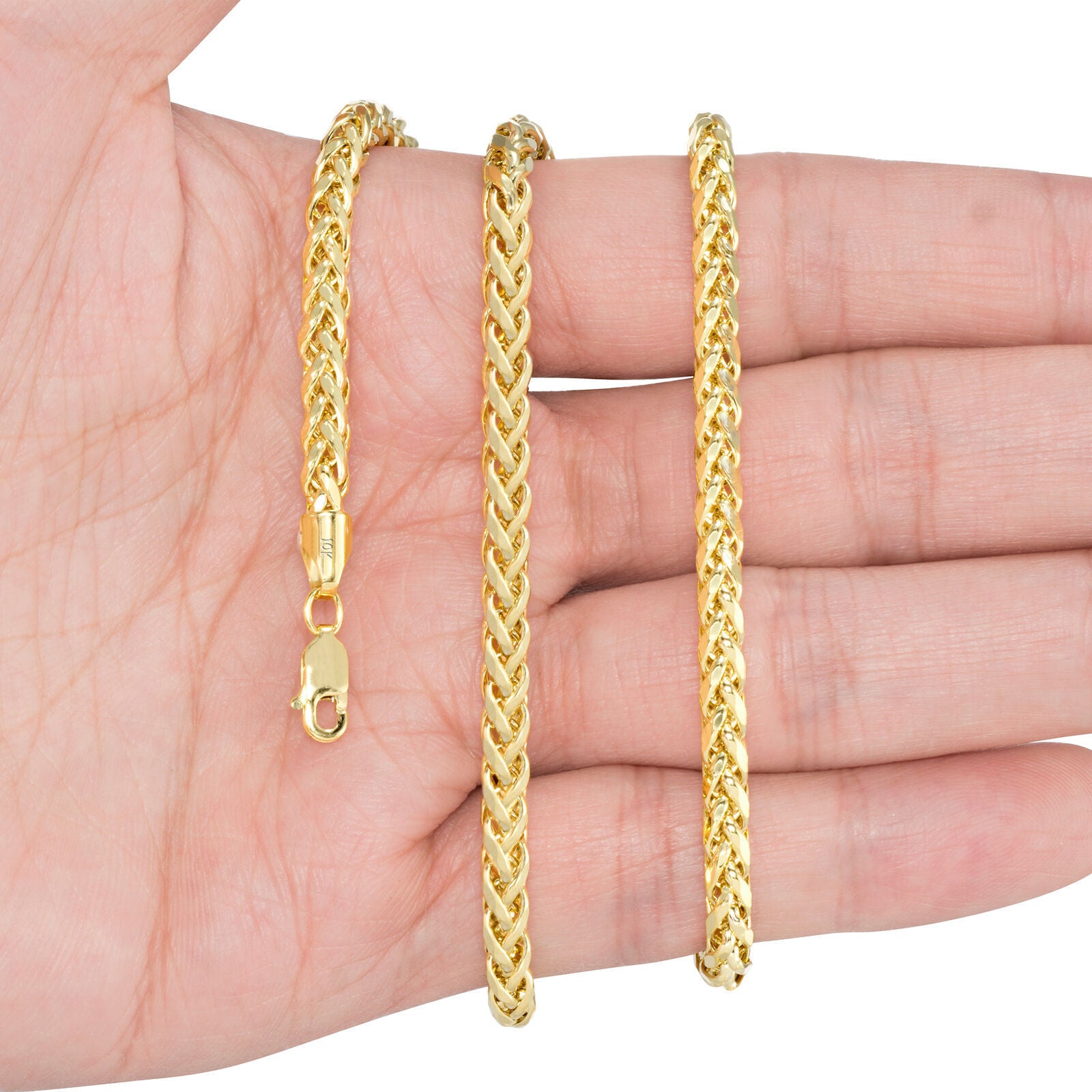 Real 10K Yellow Gold 5mm Wheat Palm Franco Spiga Chain Necklace 16