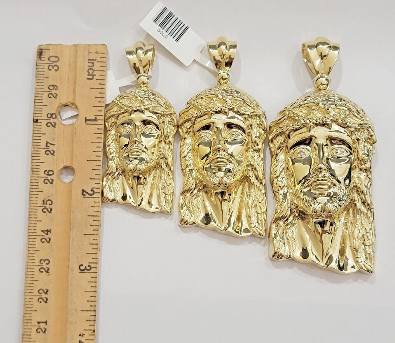 Real 10k Gold Pendant Jesus Head Charm 10kt Yellow Gold 3.1 Inch Long For Men's