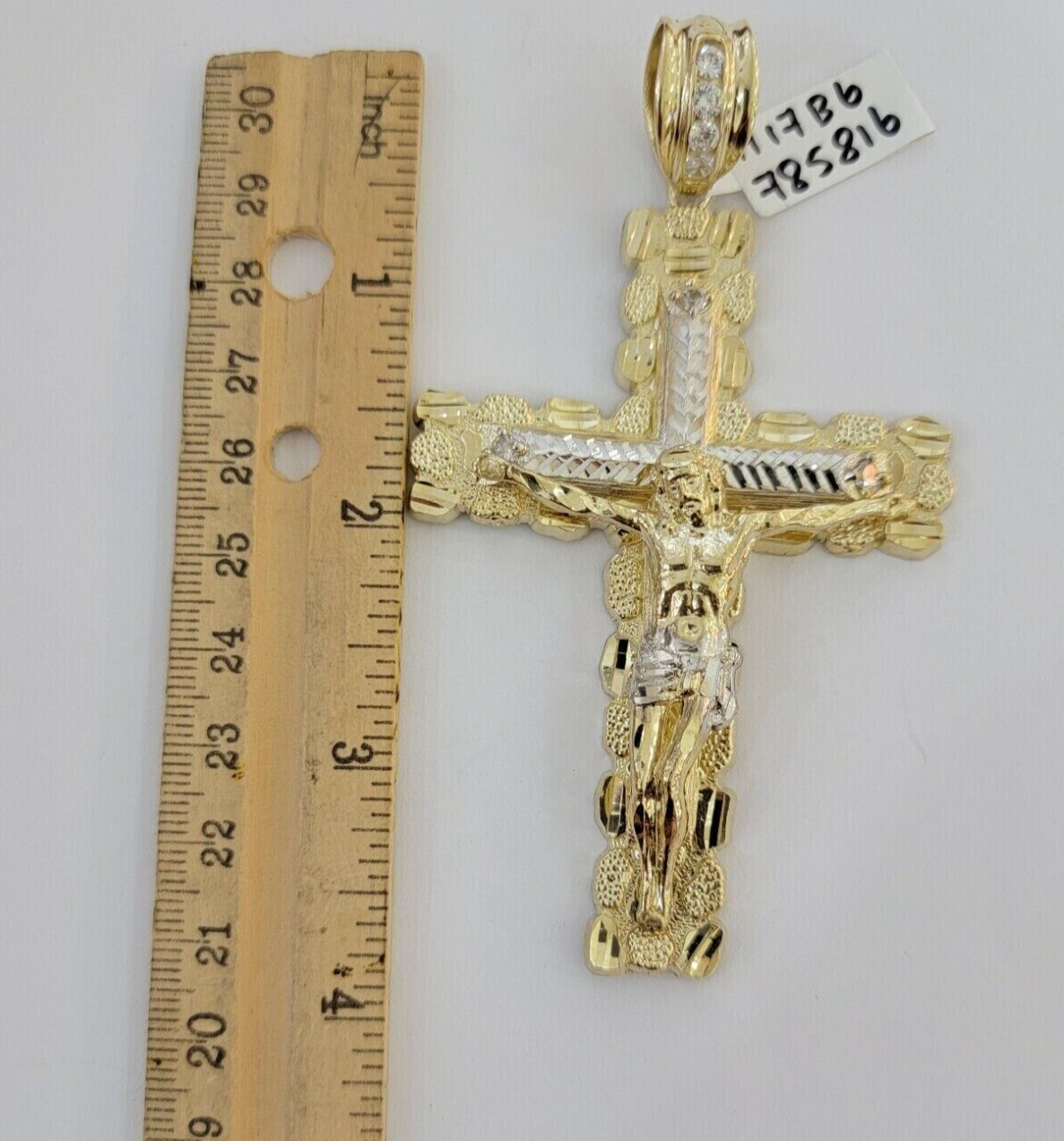 14k Yellow Gold Cross Nugget Pendant Jesus Crucifix 3.75"  14kt Gold Men's REAL