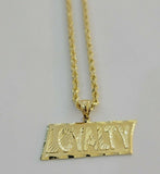 10k Yellow Gold Pendant & 10kt Rope Necklace 22"Chain LOYALITY Charm UNIQUE,10kt