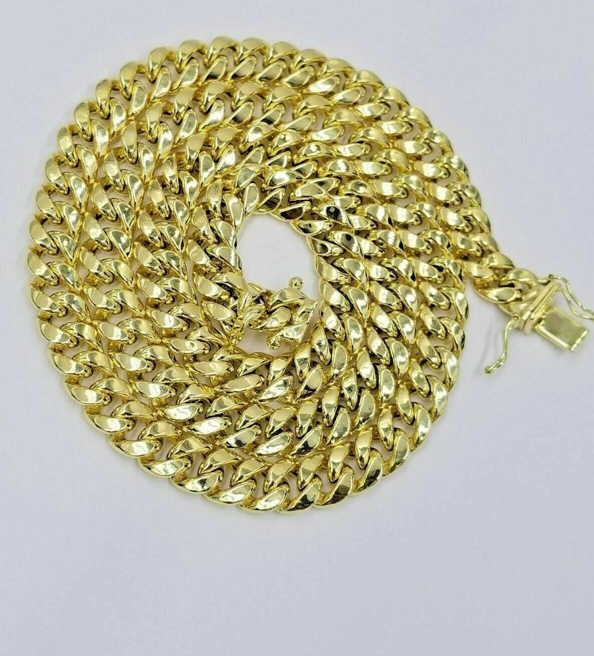 14k Yellow Gold Chain Necklace Miami Cuban Link 8mm 18