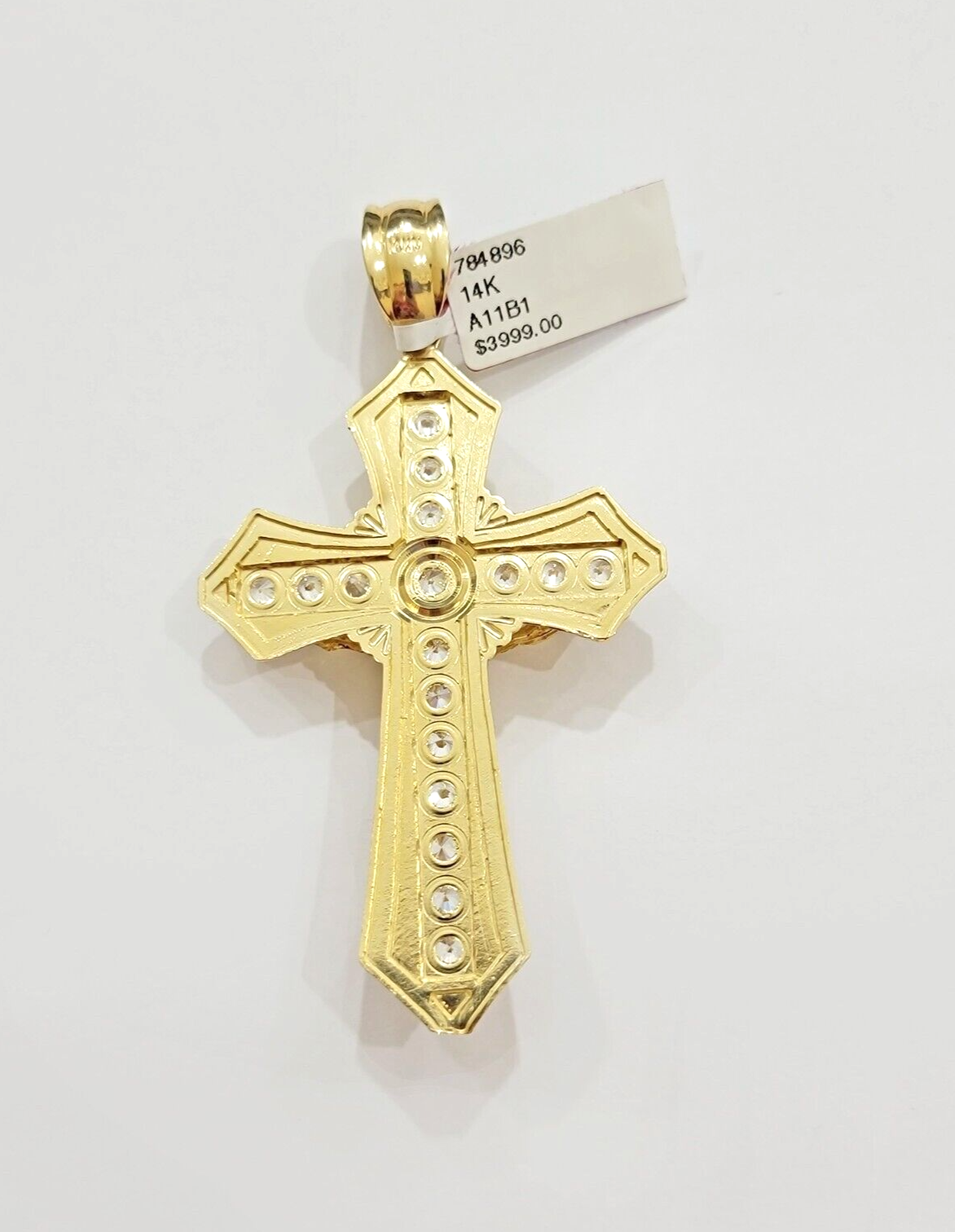 14k Yellow Gold Cross Jesus Crucifix Pendant 3 Inch 14kt CZ Charm Mens REAL 14kt