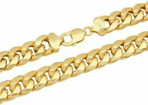 Real Gold Miami Cuban chain Necklace 7mm 24 Inch Lobster ,Men's 10kt Yellow Gold