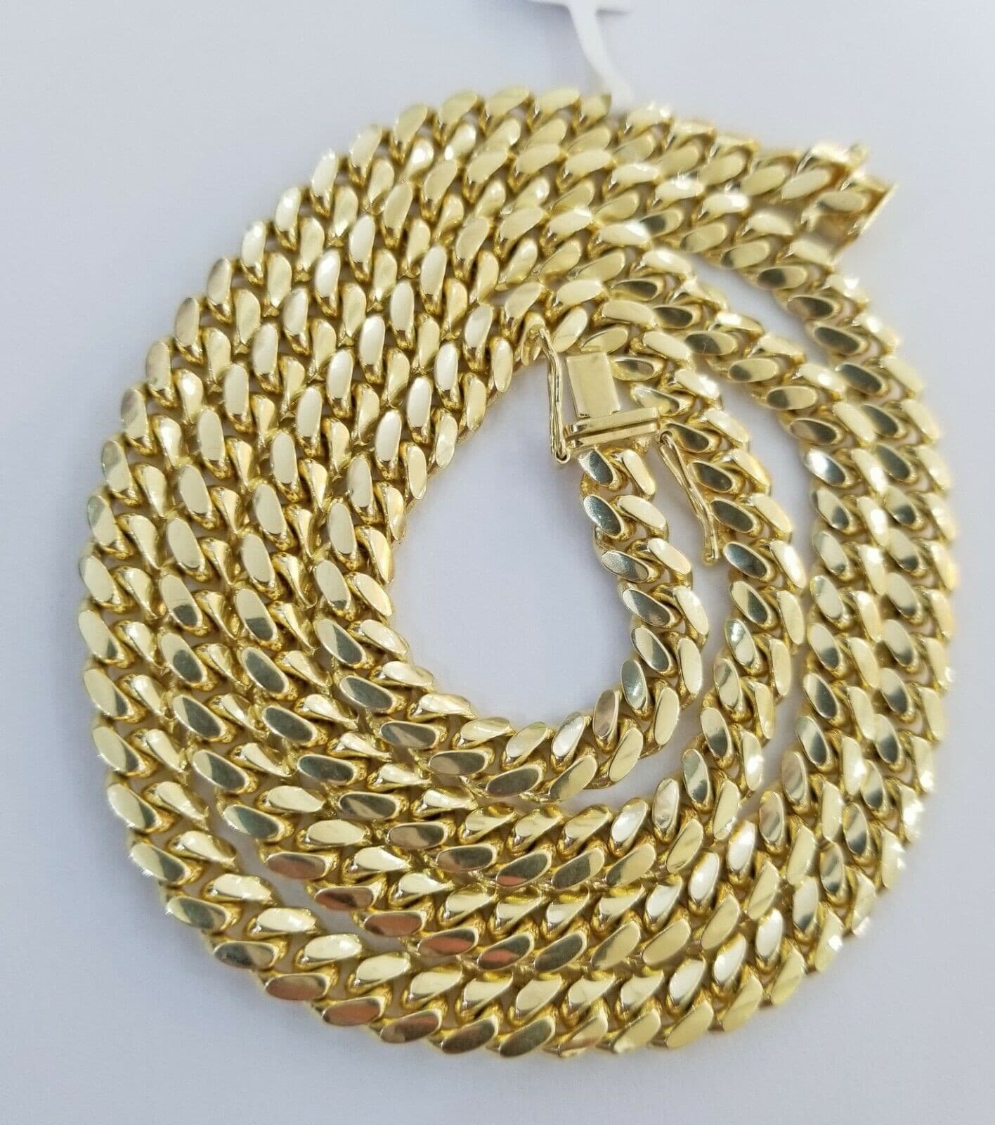 Solid Cuban Link Necklace 20" 7mm 10k Yellow Gold Chain Box Lock, Real 10k,SHORT