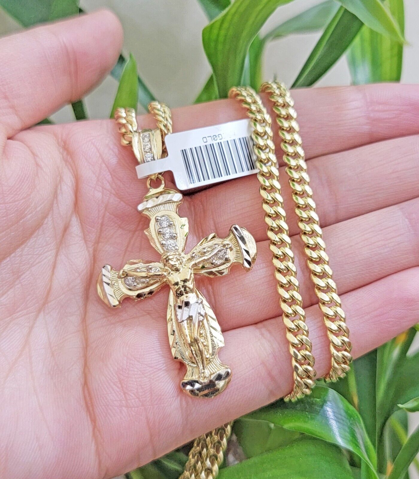 Real 10k Gold Chain & cross charm pendant SET Miami Cuban link necklace 5 mm 22