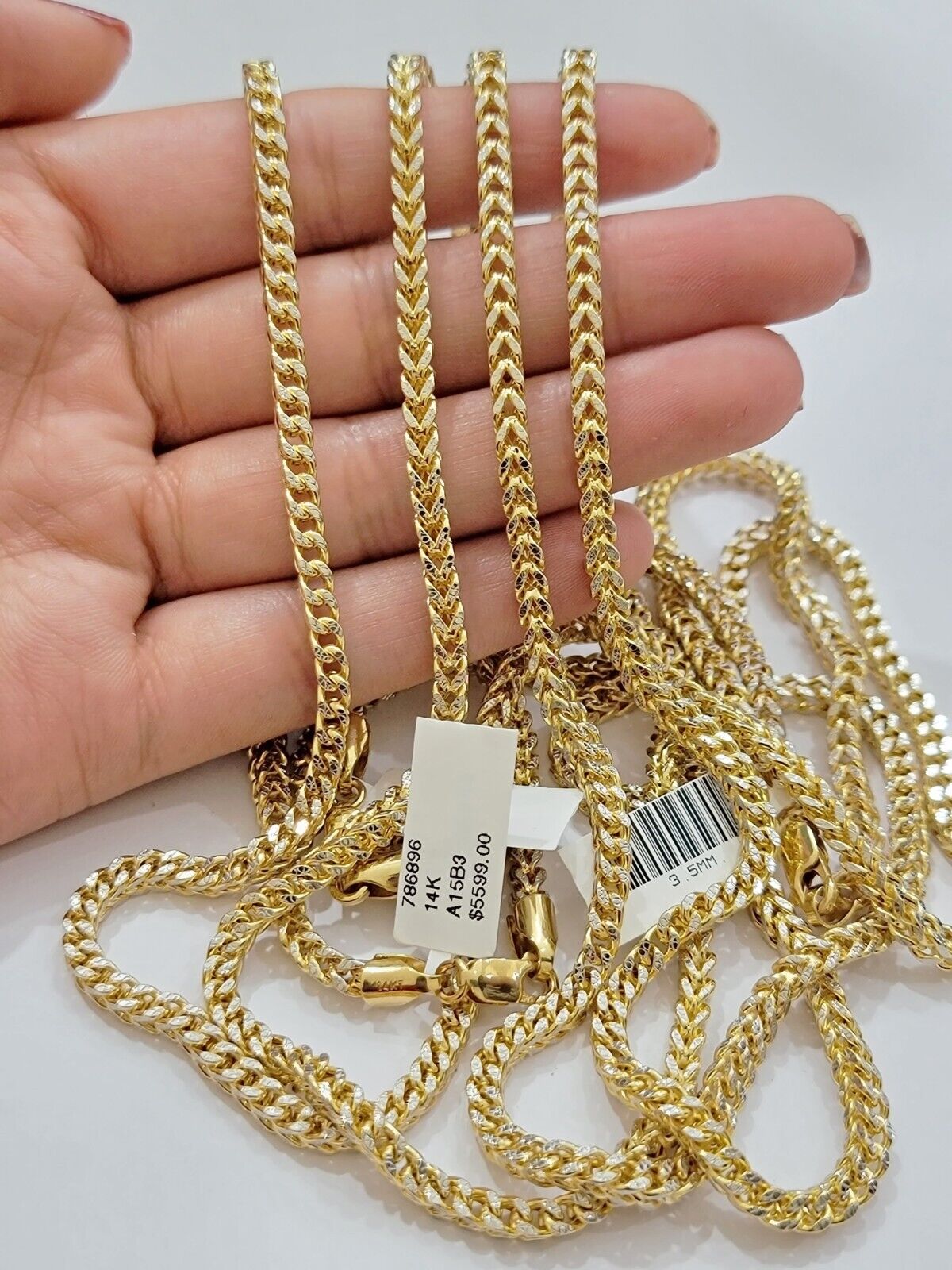 Real 14k Gold Franco Chain Necklace 22" Short 3.5mm Diamond cut 14kt Yellow Gold