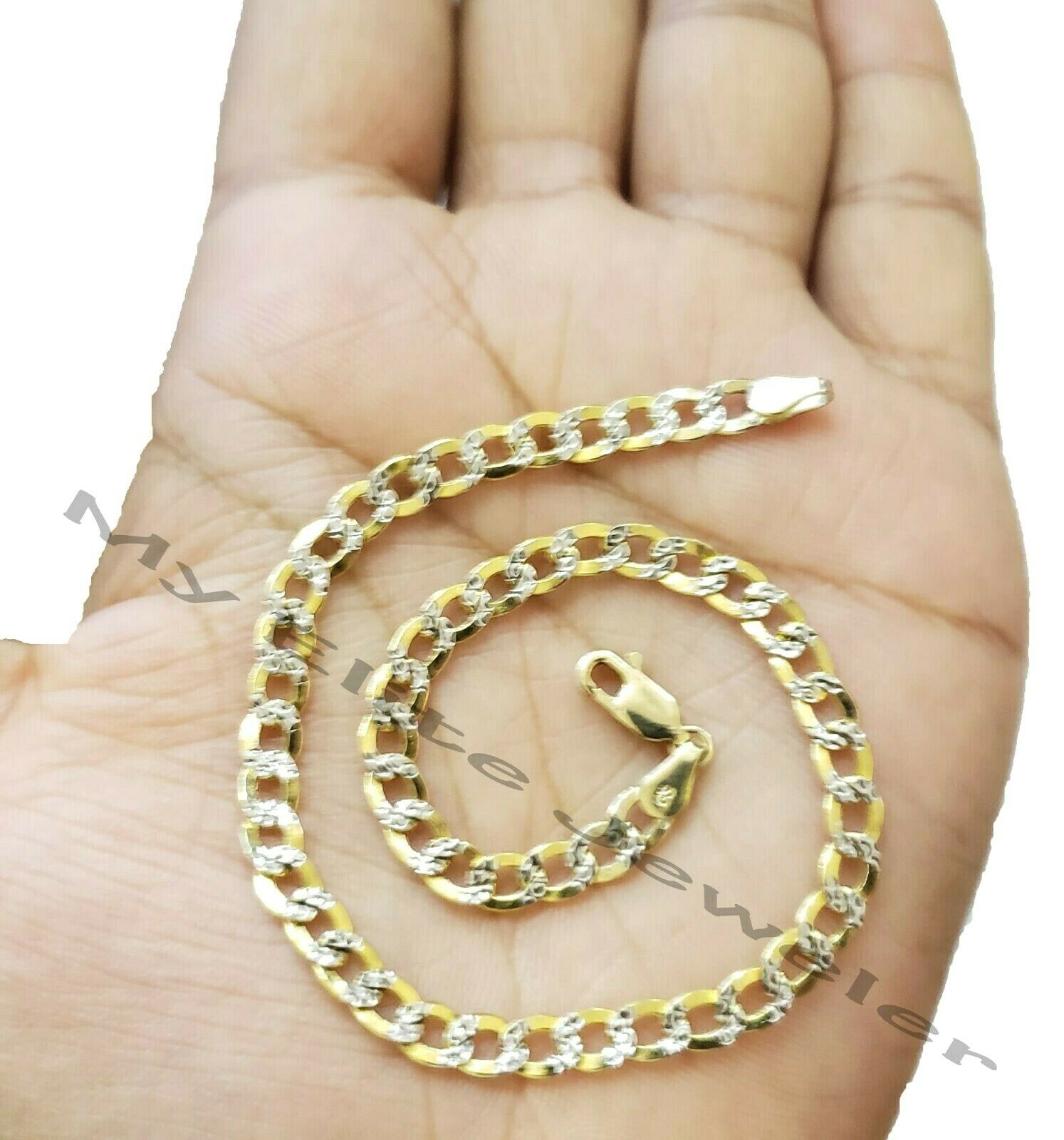 Men's Ladies 10K Solid Cuban Link Diamond Cuts Gold Bracelet Yellow Gold 7 Inch