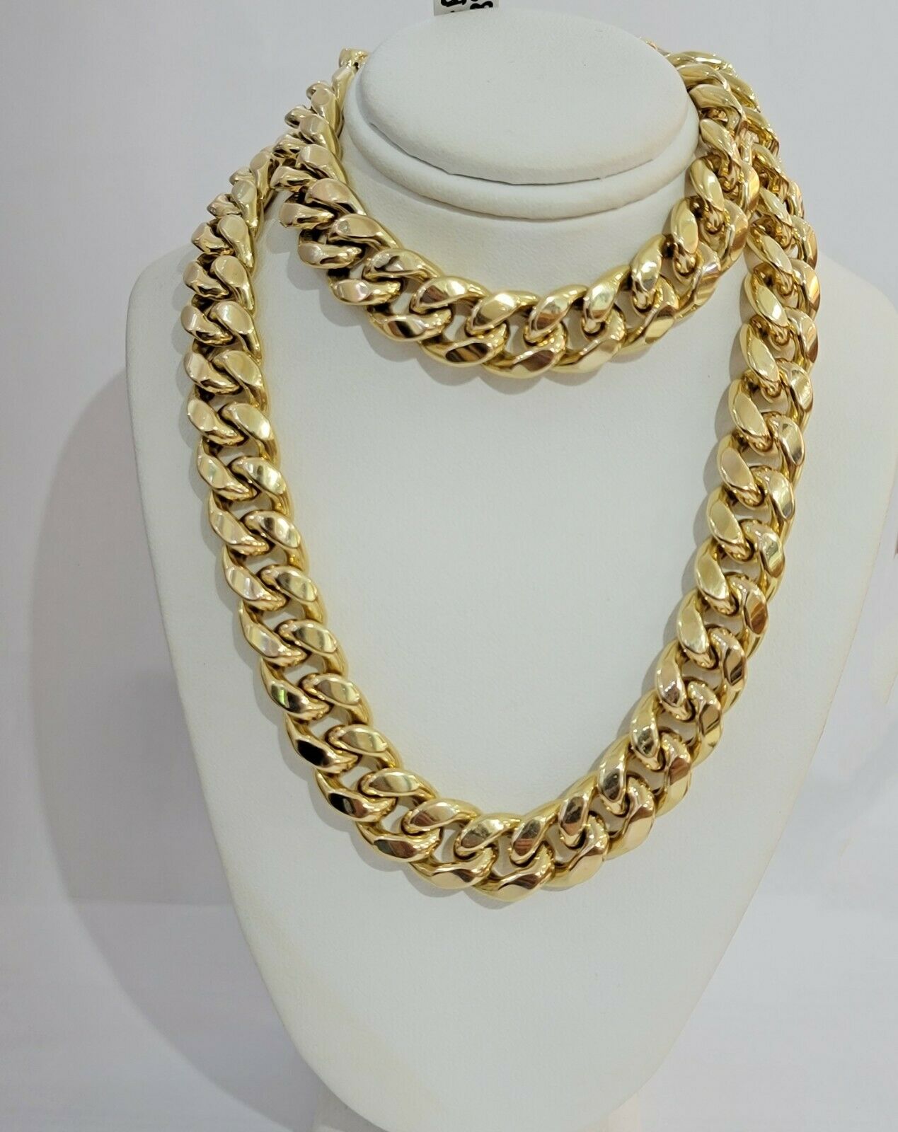 REAL 10k Gold Chain Bracelet Set Miami Cuban Link Mens 13mm 28" Necklace 8" Brac