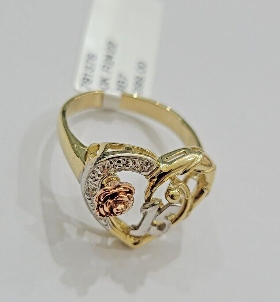 Ladies Ring 10k Gold Quinceanera 15 Anos Year Girls 10KT Yellow Hearts REAL SALE