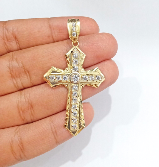 10k Yellow Gold Rope Chain Necklace Cross Charm Pendant Set 24" 5mm, REAL 10kt