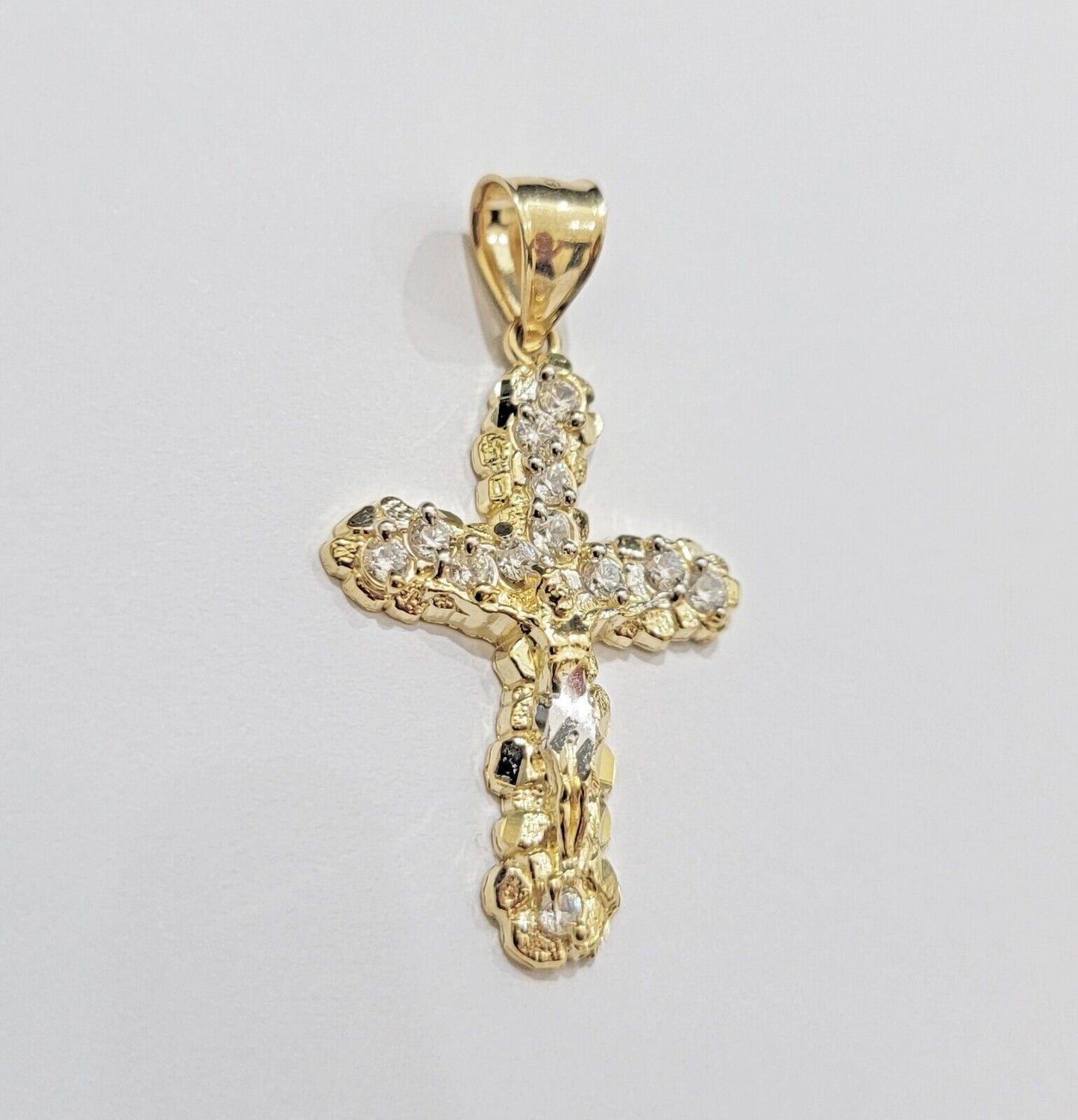 Real 10k Gold Cross Charm pendant & Franco Chain Necklace 2.5mm 18" Men Women