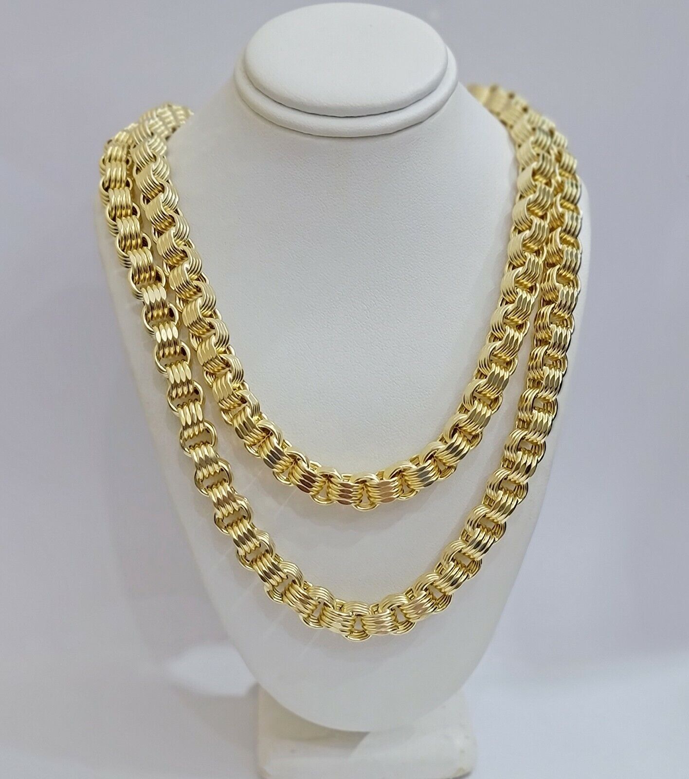 Real Gold Box Byzantine Chain Necklace 7.5mm 10K Yellow 24 Inches Men 10KT SALE
