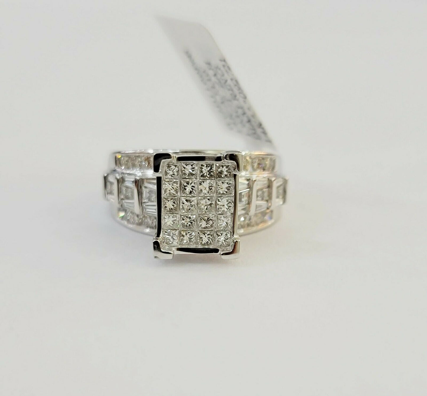 14k White Gold Ladies Ring 2 CT Diamond Princess Cut, Baguette, Round, REAL 14kt