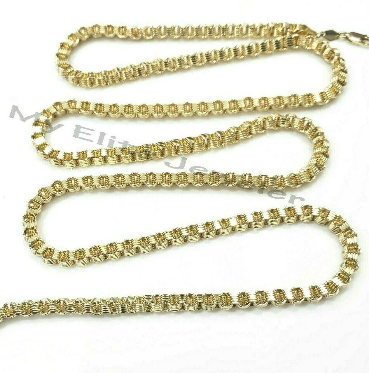 10k Gold Mens Necklace Byzantine Chain 24 Inch Lobster 4mm Male Yellow Gold REAL