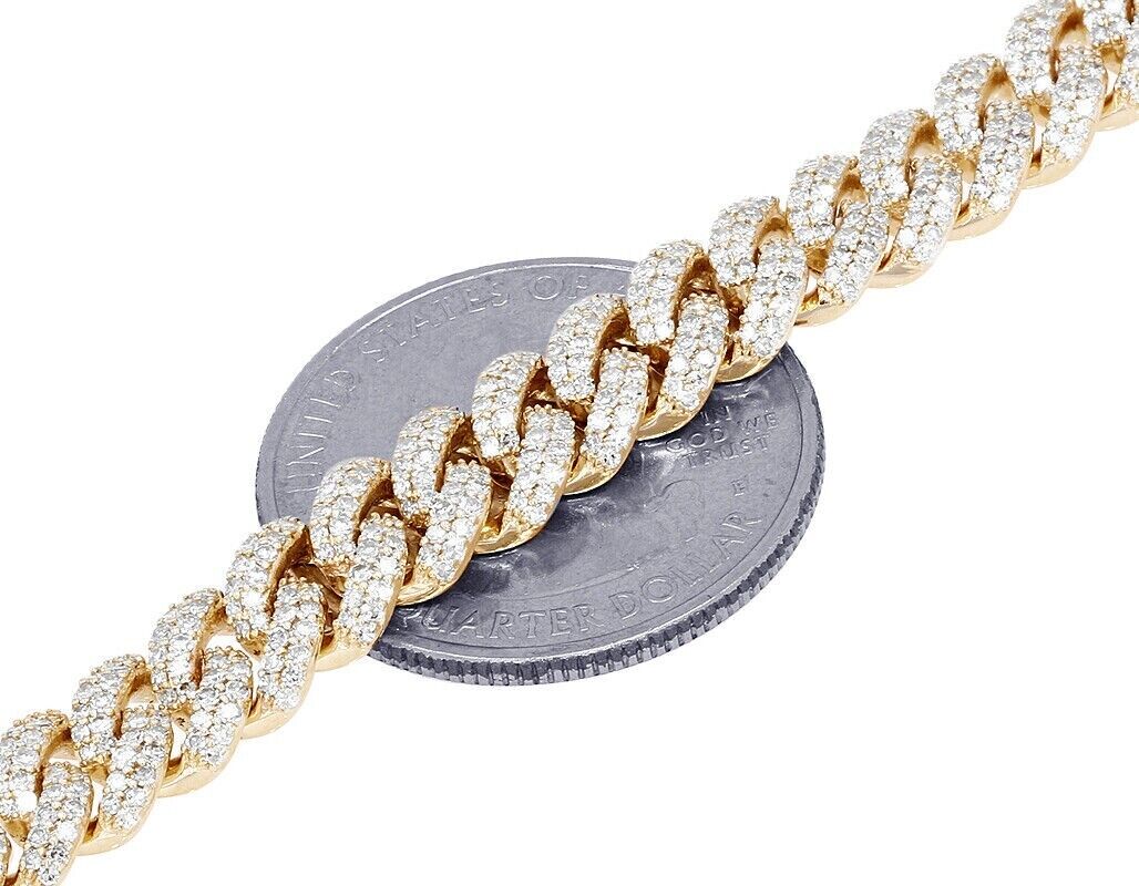 Real 10CT Diamonds Tennis Cuban Link Chain Necklace 8mm 20" 10k Yellow Gold