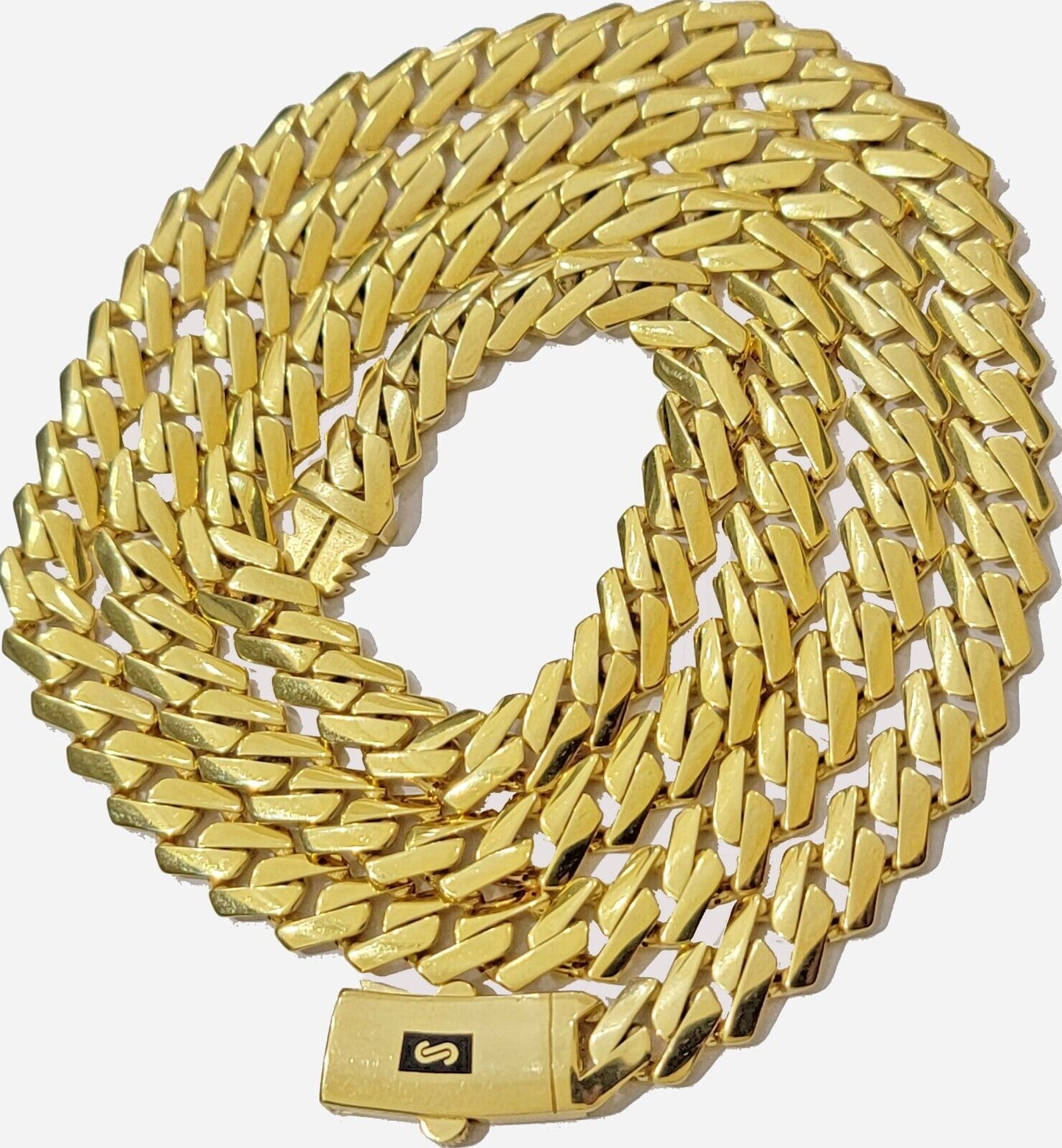 Real 10k Gold chain Cuban Link Monaco necklace 7.5mm 18-24 Inch Box Lock 10KT