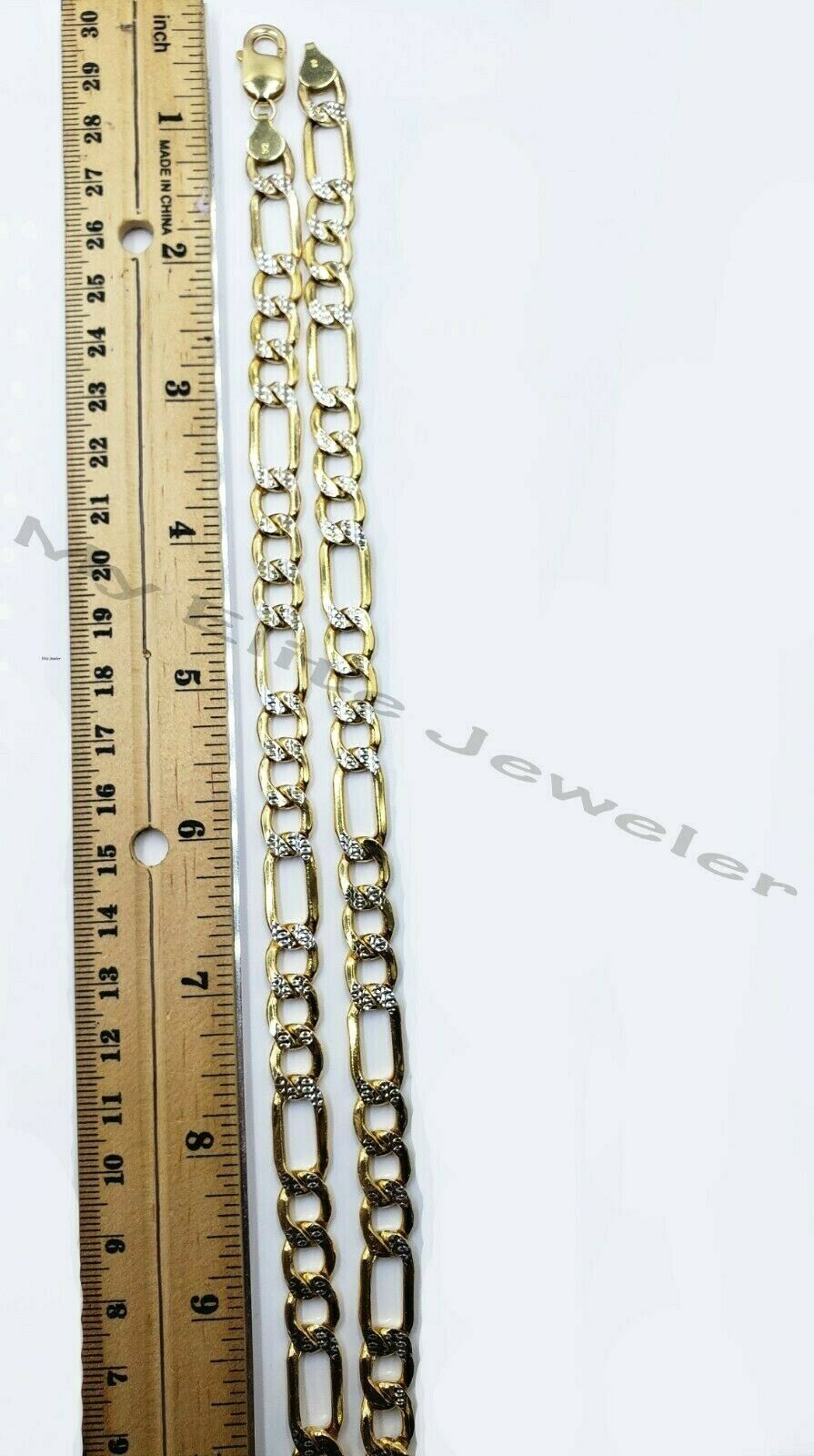 REAL 10k Yellow Gold Figaro Chain Necklace 30 Inch Cuban Link Diamond Cut 8.5 MM