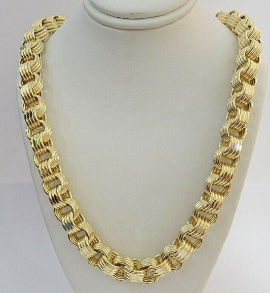 10k Yellow Gold Necklace Byzantine Box chain 28 Inch 12.5mm Mens Thick REAL 10K