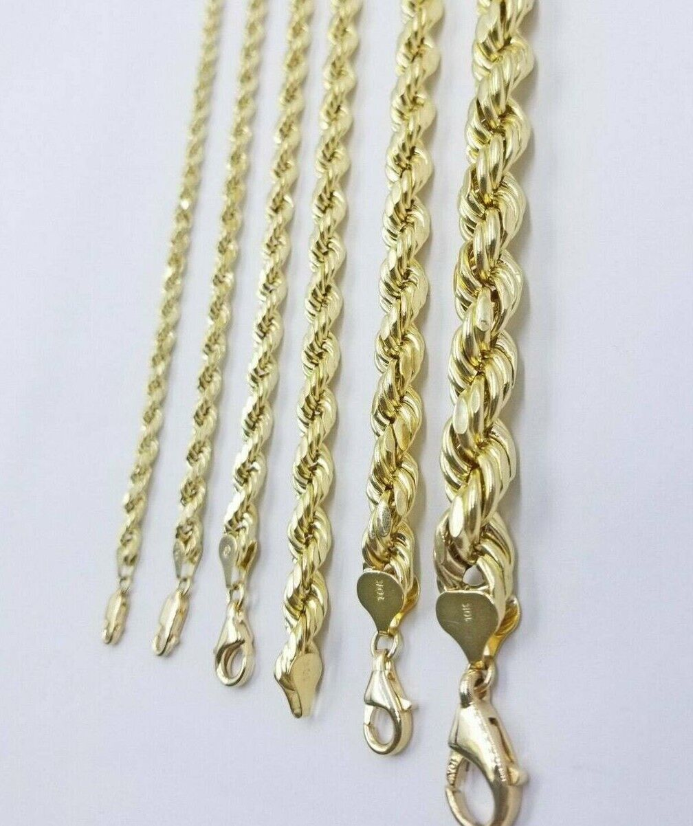 10k Yellow Gold Rope Chain Necklace 18"-30" Men Women 4mm-10mm Real Gold Hollow